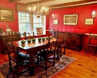 J.A. Hathaway 10 pc Dining Room Set - Labeled + Many Signed Oils + Etchings + Engravings.  House loaded with Beautiful Artwork