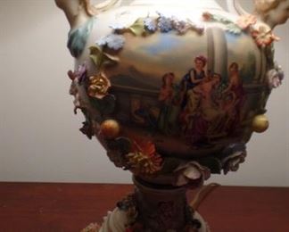 Pair mid 1800s  lamps , believe to me German  hand painted very fine porcelain  lamps , in the style if not Messiaen , approx. 26" tall ,  sold as pair only ,  $ 1,250.00  pair