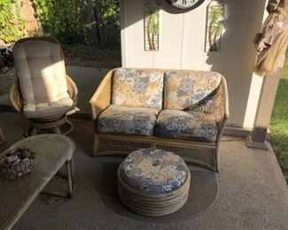 5 piece Bamboo outdoor set. Couch, Loveseat, ottoman, rocker, and coffee table.