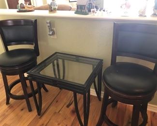 Glass end table, iron base.