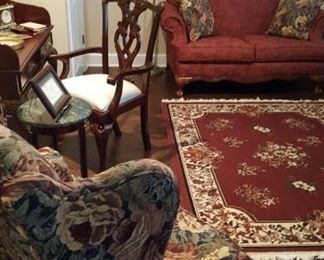 Living room sofa, rug, mirror