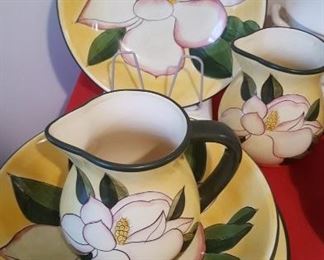 Hand painted magnolia serving pieces