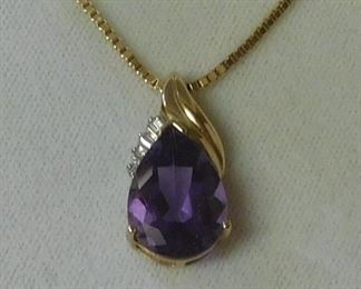 14 k Amethyst and Diamond Necklace