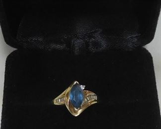 10 k Aqua and Diamond Ring