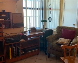 Oversized Tapestry Chair, Fish Mobile, Desk, Wooden Rocker, Desk Lamp