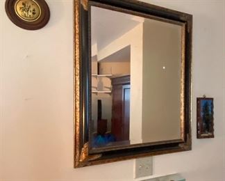 Oversized Mirror with Gold Overlay, Glass Shelving with Brass Gold Overlay