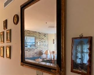 Oversized Mirror with Gold Overlay, Glass Shelving with Brass Gold Overlay
