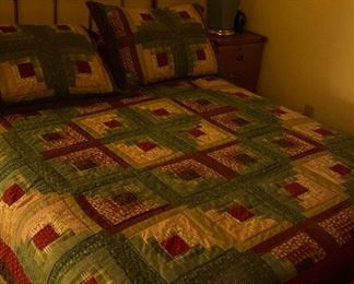 Full Size Bed with Chrome/Brass Like Headboard (2), Round Night Table, Lamp, Comforters