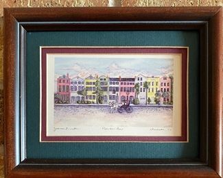 Framed "Rainbow Row" by Jeanie Drucker, Charleston, South Carolina