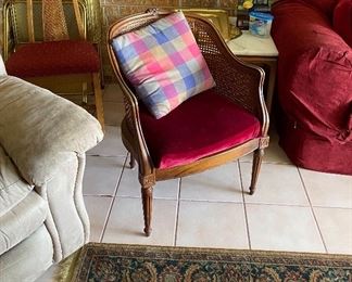 Suede Recliner, Cane Back Side Chair
