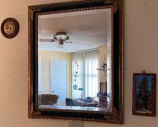 Oversized Mirror with Gold Overlay, Glass Shelving with Brass Gold Overlay