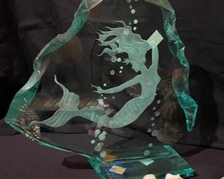 Hand Crafted Etched on Thick Glass Mermaid Exquisite, Piano Baby