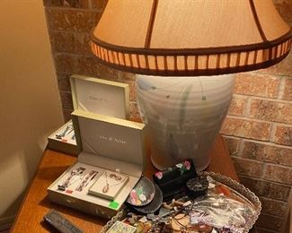 Assorted Jewelry, End Table, Lamp