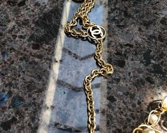 Channel Gold Tone metal 3 Pin Chatelaine Brooch