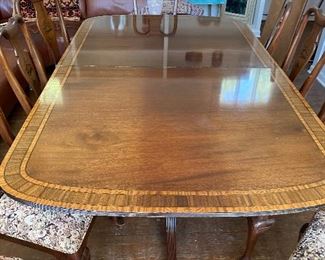 Antique Dining Table Includes table pads, 8 chairs and 2 Arm chairs, 80"L X 48.5 W x 29"H
