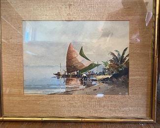 Island Water color 1 of 3 framed and matted the same great for decor on one wall 19.75 x 15.75