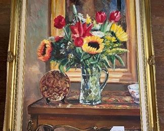Original Oil  of Still life floral 30.25 X 36.25 Signed