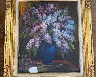 Original Oil Painting of Floral (Lilac's in a vase) By Ukrainian Painter Alexander Borowski lived in Chicago and died about 15-20 years ago. He would have been 103 this year. 28.75" X 32.75"