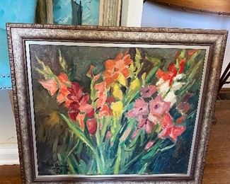 Original Oil Signed by Olha Hruska of Gladiola's 32.5 X 28.5" 