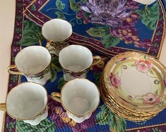 Hand Painted Nippon Cups and saucers dated between 1879-1920 22K gold trim