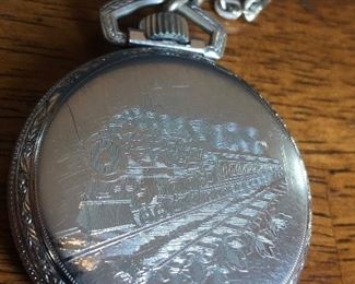 Vintage Elgin Pocket Watch w/ Train Etch on back of watch