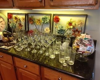 barware and wine glasses $1 to $3 each