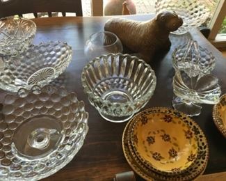 glassware american fostoria, mexico pottery