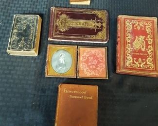 Antique autograph book from 1877 with books and photo