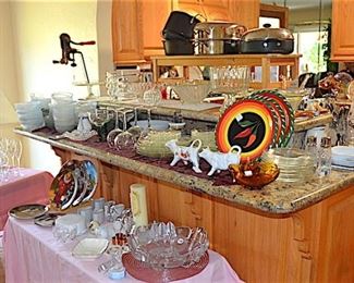Crystal Lots of dishes, Kitchen staff, decorations appliances. 