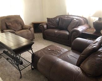 Beautiful leather furniture and wood&iron tabled