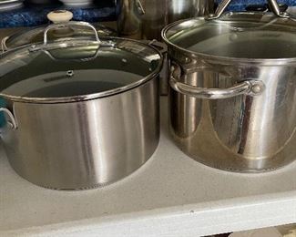 Large selection of stainless steel pots and pans