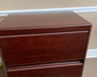 #4	2 drawer cherry wood look ledge/letter  file cabinet with lock and locking drawer 30x20x30	 $100.00 
