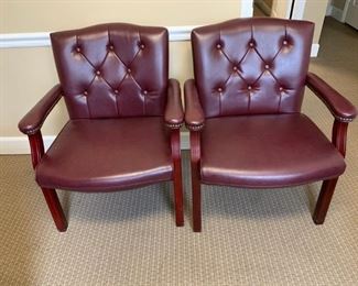 #8	2 as is shakie needs to be titnend burgundy nail head arm side chairs $30 ec	 $60.00 
