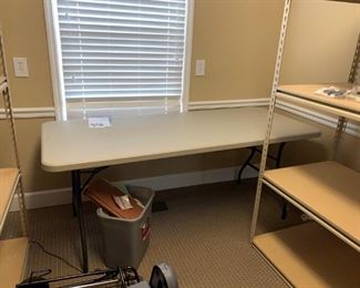 #10	3 metal with 5 particle board shelves 48x24x84 $100 ea	 $300.00 
#11	gray plastic folding table 72 long	 $25.00 
