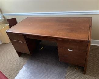 #17	as is chip on file drawer and finish 5 drawer wood desk with metal inside drawers 60x30x29	 $75.00 
