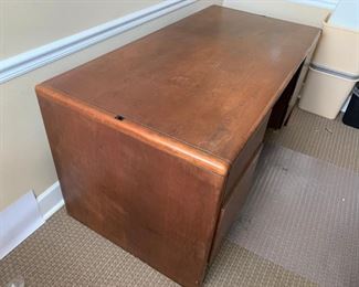 #17	as is chip on file drawer and finish 5 drawer wood desk with metal inside drawers 60x30x29	 $75.00 
