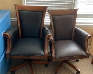 #19	DMI Furniture wood and black/brownish leather seat (1) as is black w arm tear  $25 (#2) brown $75
