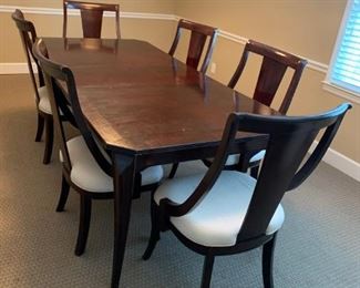 #20	Broyhill dining table or conference table with 1 leaf and (6 ) 22 inches wide heavy chairs 90-78x42x30	 $375.00 
