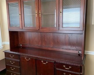 #22	Jacobs credenza with 8 drawers and 2 doors hutch with glass doors 72x20x31-79 with decortive side 	 $275.00 
