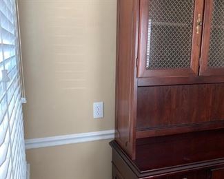 #22	Jacobs credenza with 8 drawers and 2 doors hutch with glass doors 72x20x31-79 with decortive side 	 $275.00 
