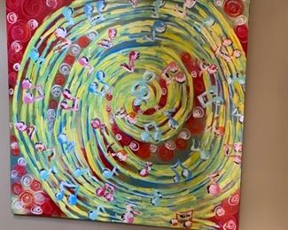 #28	52x54 orginal painting in acrilic on canvas of music notes by local artist L.C Kristie	 $75.00 
