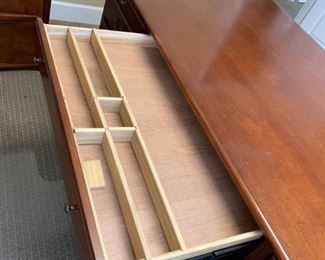 #34	Meridian home office collection Riverside Furniture wood with wood drawers desk with 9 drawers 2pull out writing board decortive side and back 	 $350.00 
