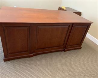 #34	Meridian home office collection Riverside Furniture wood with wood drawers desk with 9 drawers 2pull out writing board decortive side and back 	 $350.00 
