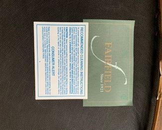 #38	fairfield brand 2 wood arm chairs with tan/rust /gray seat and back $150 ea	 $300.00 
