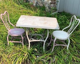 Antique Enamel Top Ice Cream Parlor Set