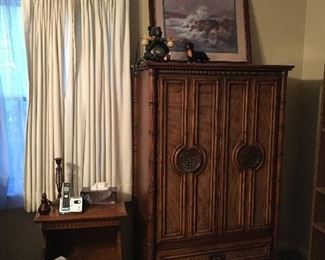 Armoire, side table, artwork