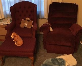 Lift chair on right, sitting chair with ottoman on left