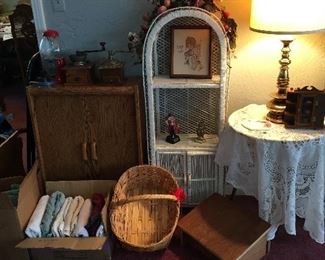 Small cabinet, bookcase, lamp x 2