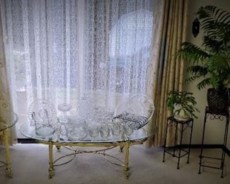 Glass & Brass End & Coffee Tables, Flower Stands