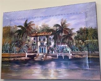 $75 OIL ON CANVAS PALM TREES PAINTING
44”L x 32”H